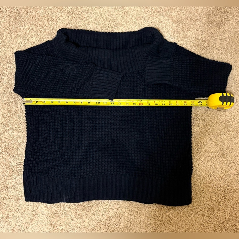 BP. by Nordstrom Partly off the Shoulder Knit-Like Waffle Navy Sweater l Large - Picture 8 of 9